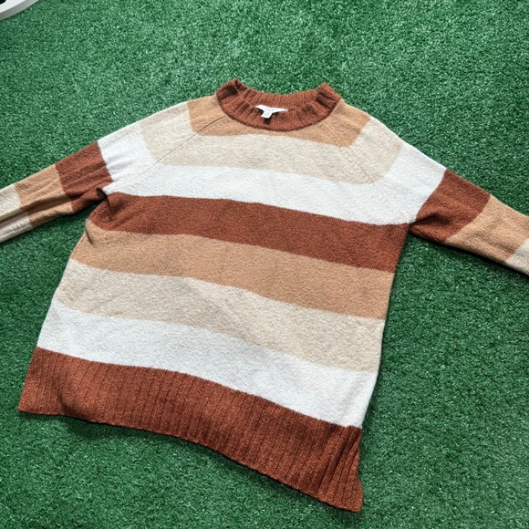 Womens Time and Tru Striped Sweater Brown Beige White Size M Fall Winter - Picture 1 of 8